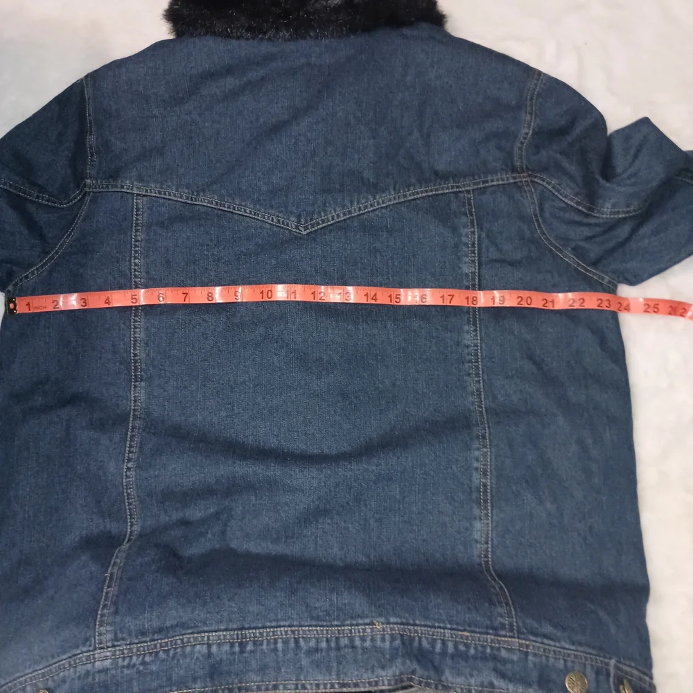 Dennis Basso Blue Denim Jacket with Black Faux Fur Trim - Picture 6 of 6